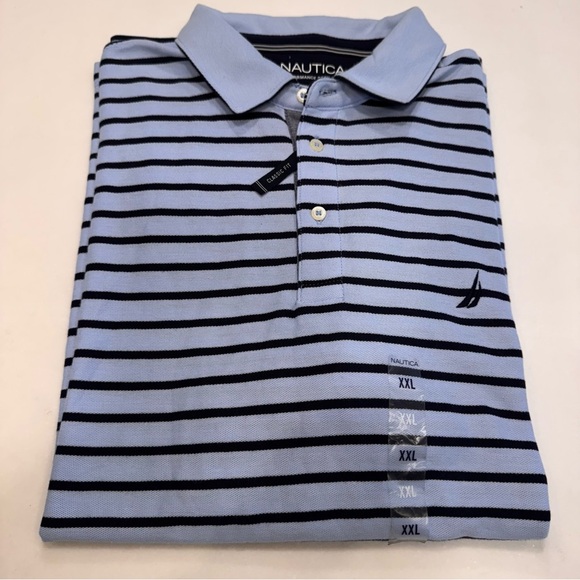 Nautica Performance Deck Polo Golf Shirt Classic Fit Blue Striped Sz XXL NWT - Picture 10 of 10